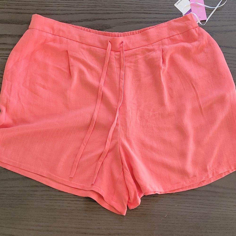 HIGH WAISTED CORAL LINEN SHORTS